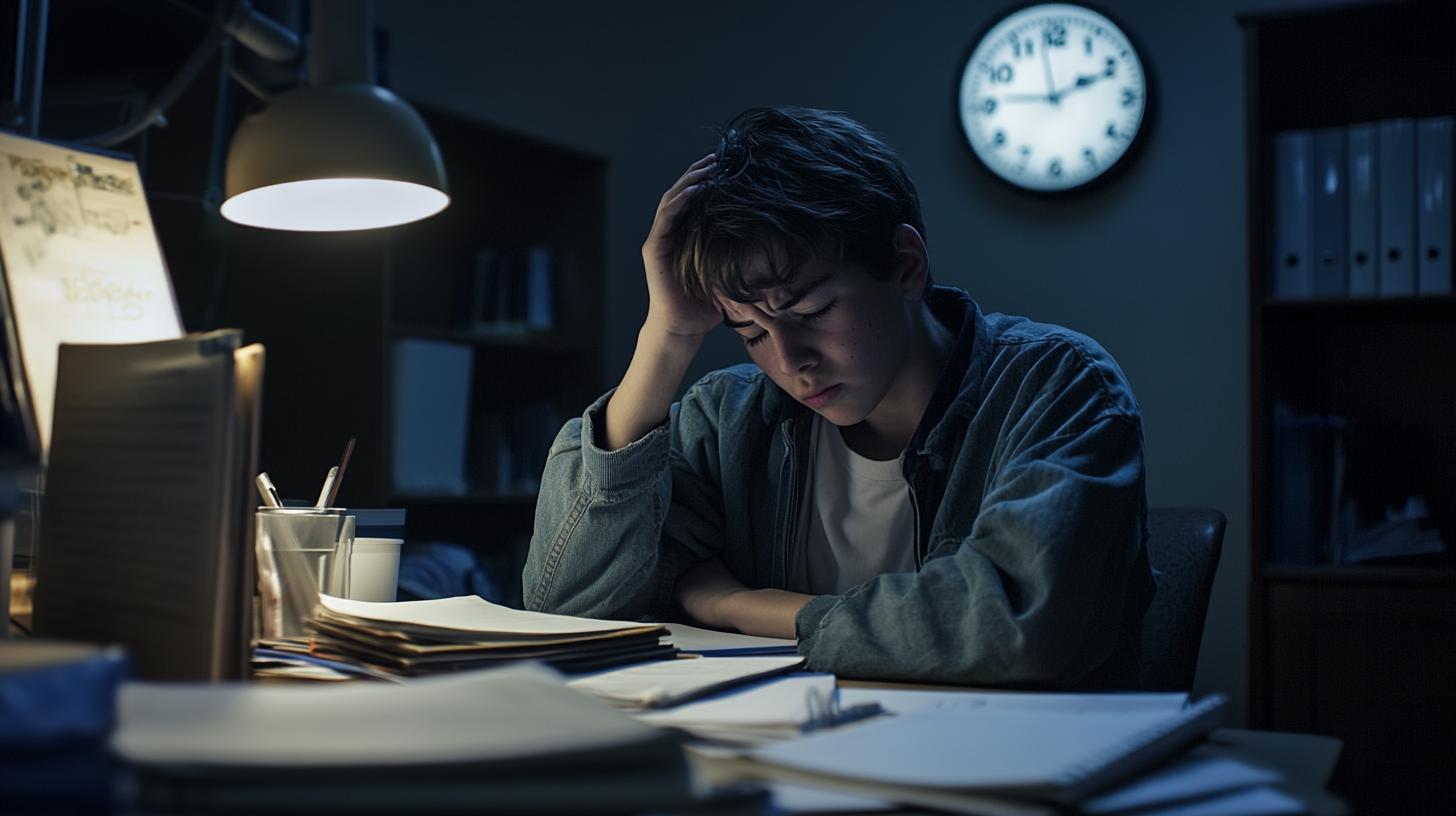 Teen experiencing academic stress while studying